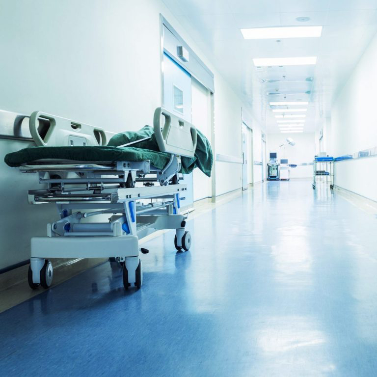 stretcher in hospital hallway