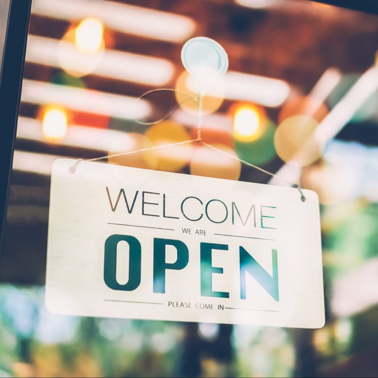 Open sign on glass door